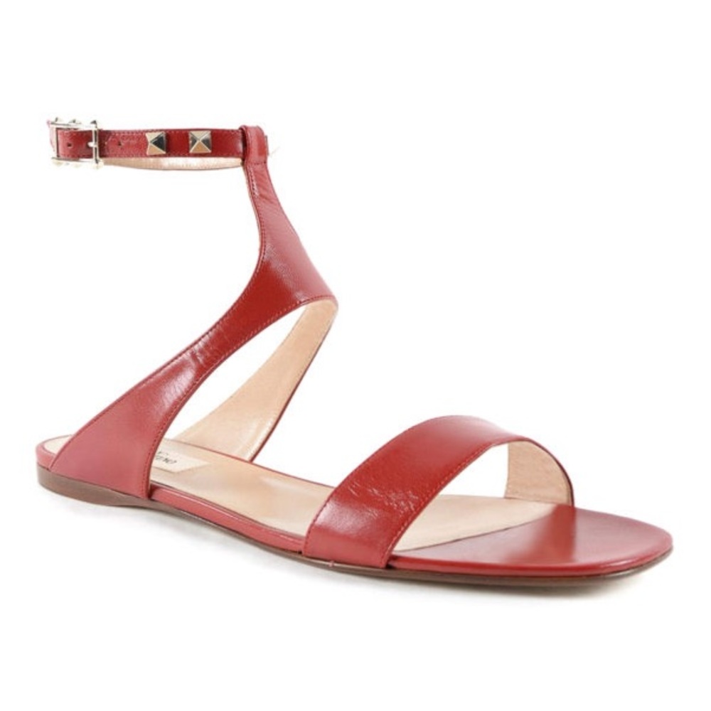 Valentino Rockstud Flat Red Leather Sandals 38